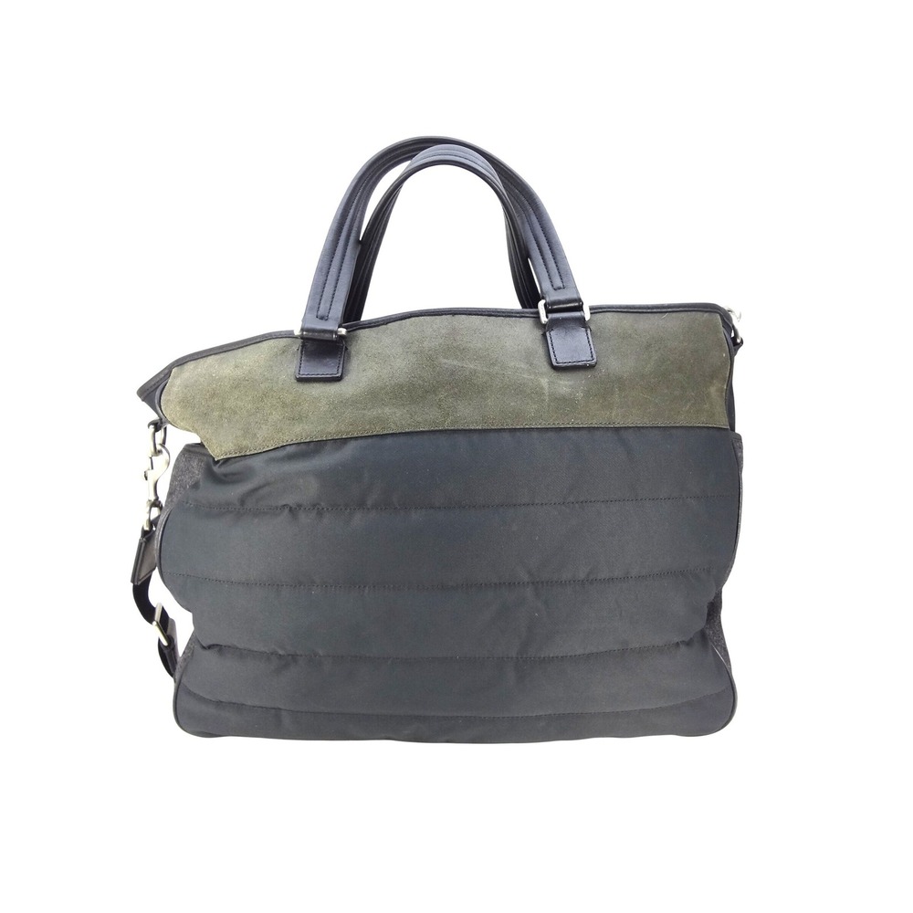 Coach Thompson‎ Mixed Media Puffer Weekender Tote Black Olive Green Nylon Suede - Picture 2 of 6